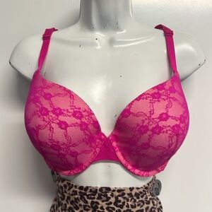 Victoria’s Secret lined Demi lacey bra in hot Barbie pink VGUC